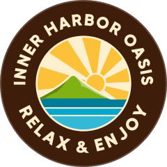 A circle with the words inner harbor oasis in it.